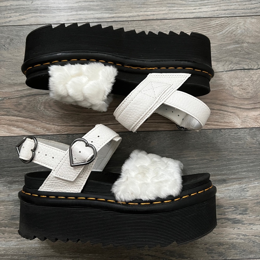 Doc Martens fluffy white heart platform sandals